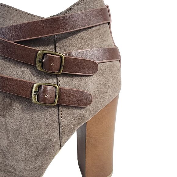 Bamboo Taupe Suede Ankle Open Toe 4" Heels Boot Booties - Picture 2 of 9